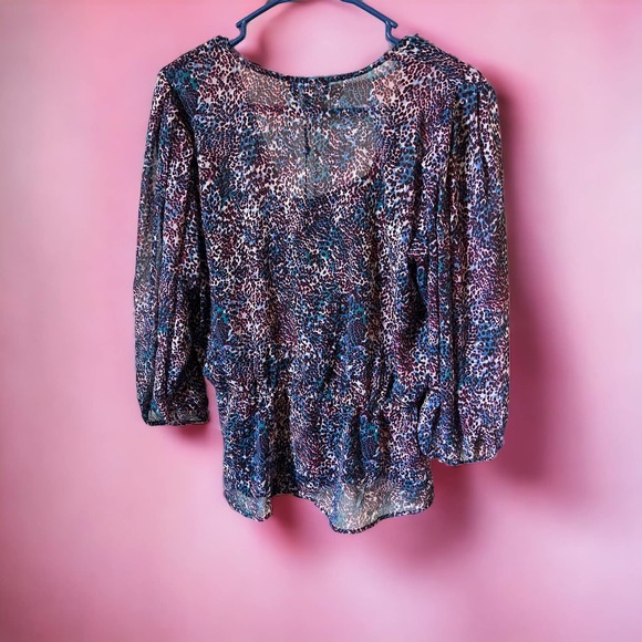 NWT DKNY Womens  Printed Geometric Long sleeve Blouse Shirt Top small Purple - Picture 2 of 3